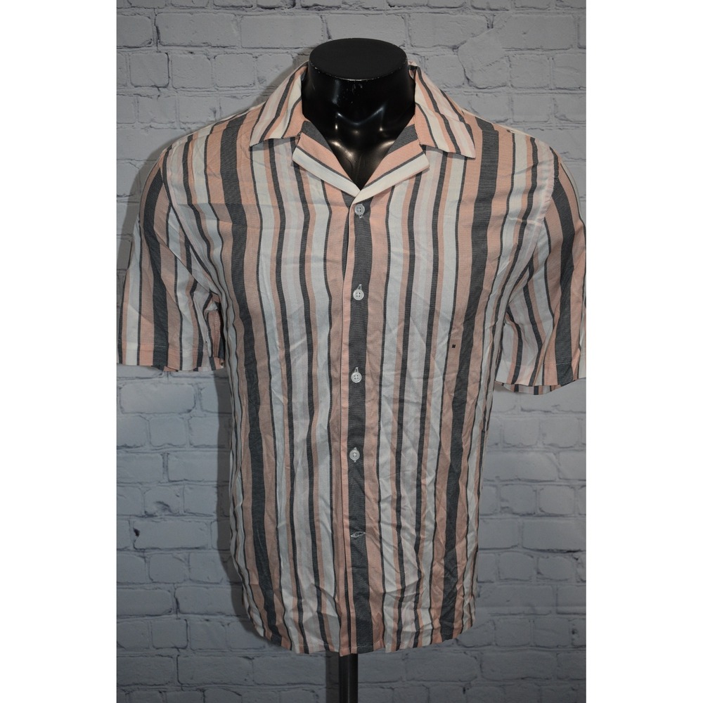 Express Button Down Men Medium Pink Striped Camp … - image 1
